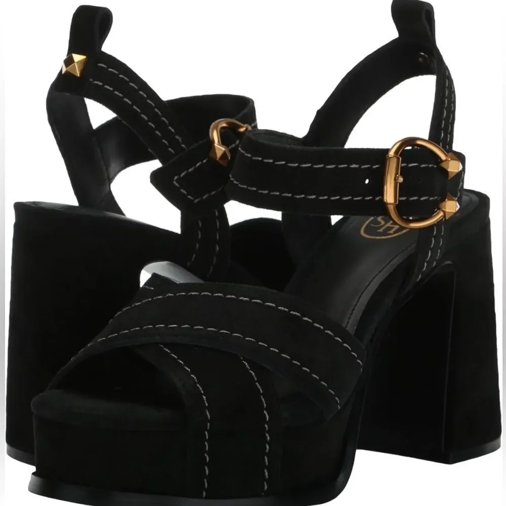 ASH Black Suede Melany Platform Sandal Ankle Strap 70s Retro Size 10 (EU 40)NWOT